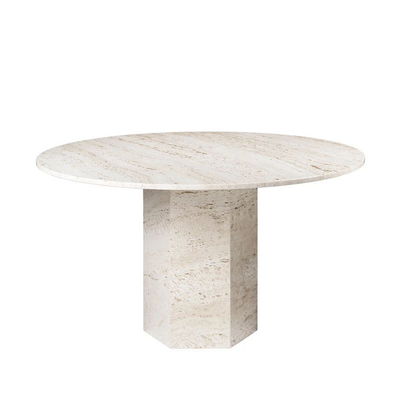 

Natural travertine dining table light luxury modern simple marble living room round household round table