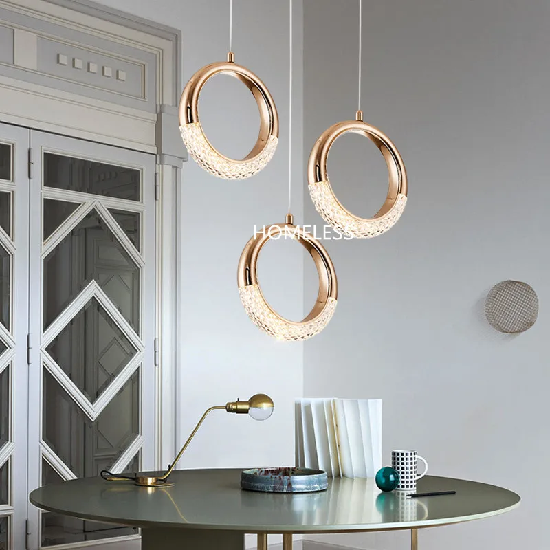 

Nordic Light Luxury Circle Three-Head Chandelier Ring Restaurant Long-Line Stairwell Bar Bedside