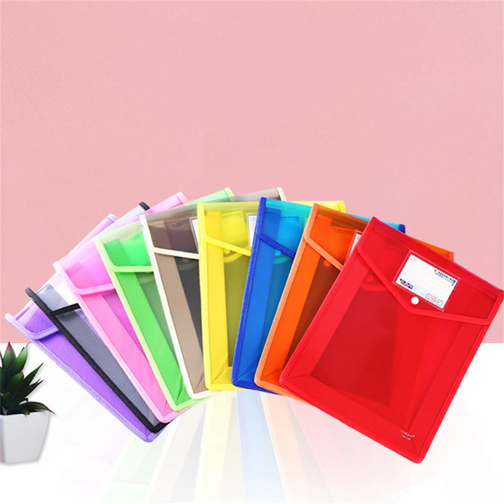 A4 File Bag Office Supplies Document Holder File Folder Student Test Paper Organizer Transparent Waterproof Pouc Button Storage