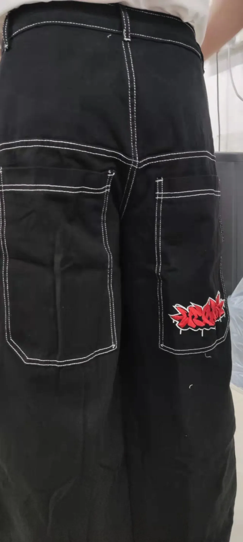 Y2k baggy bestickt schwarz weites Bein lose Jeans Paar Hosen vier Jahreszeiten Streetwear USA lässige Herren-und Damen jeans