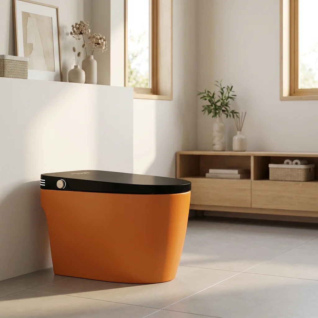 

Modern Orange Elongated Smart Toilet Auto-Open Electric Black WC Remote Control Full Automatic Intelligent Bathroom Seat Heating