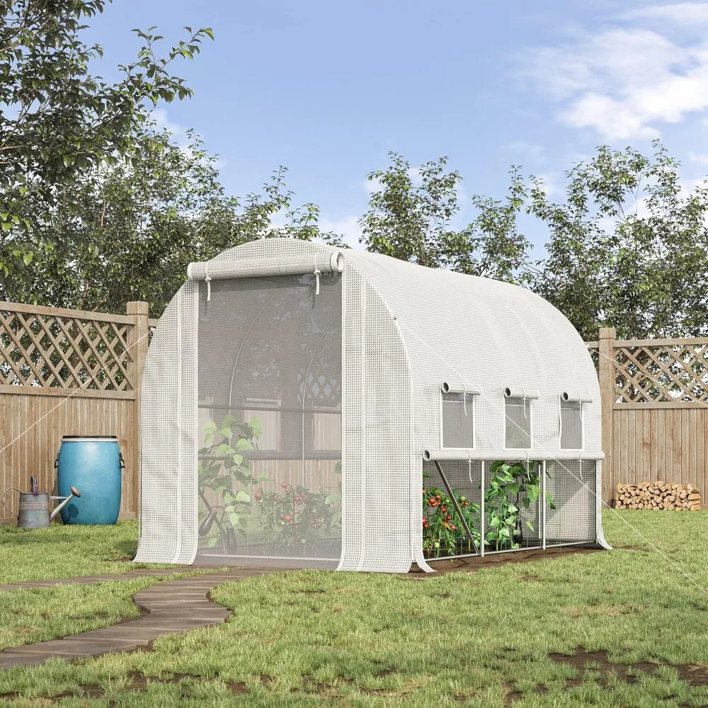 

9.7' X 6.5' X 6.5' Walk-in Tunnel Greenhouse with Tear-resistant PE Cover, Zippered Mesh Door and Mesh Windows