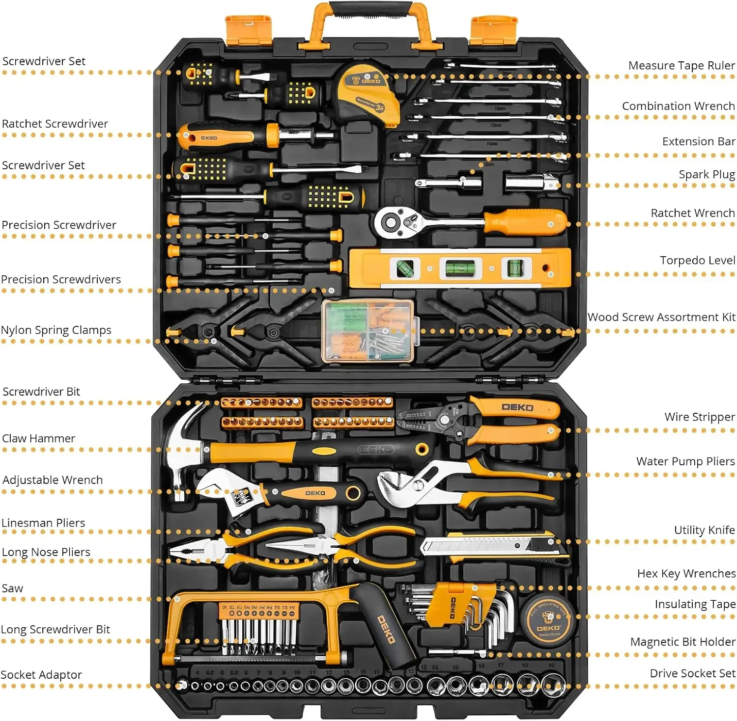 228 Piece Socket Wrench Auto Repair Tool Combination Package Mixed Tool Set Hand Tool Kit with Plastic Toolbox Storage Case