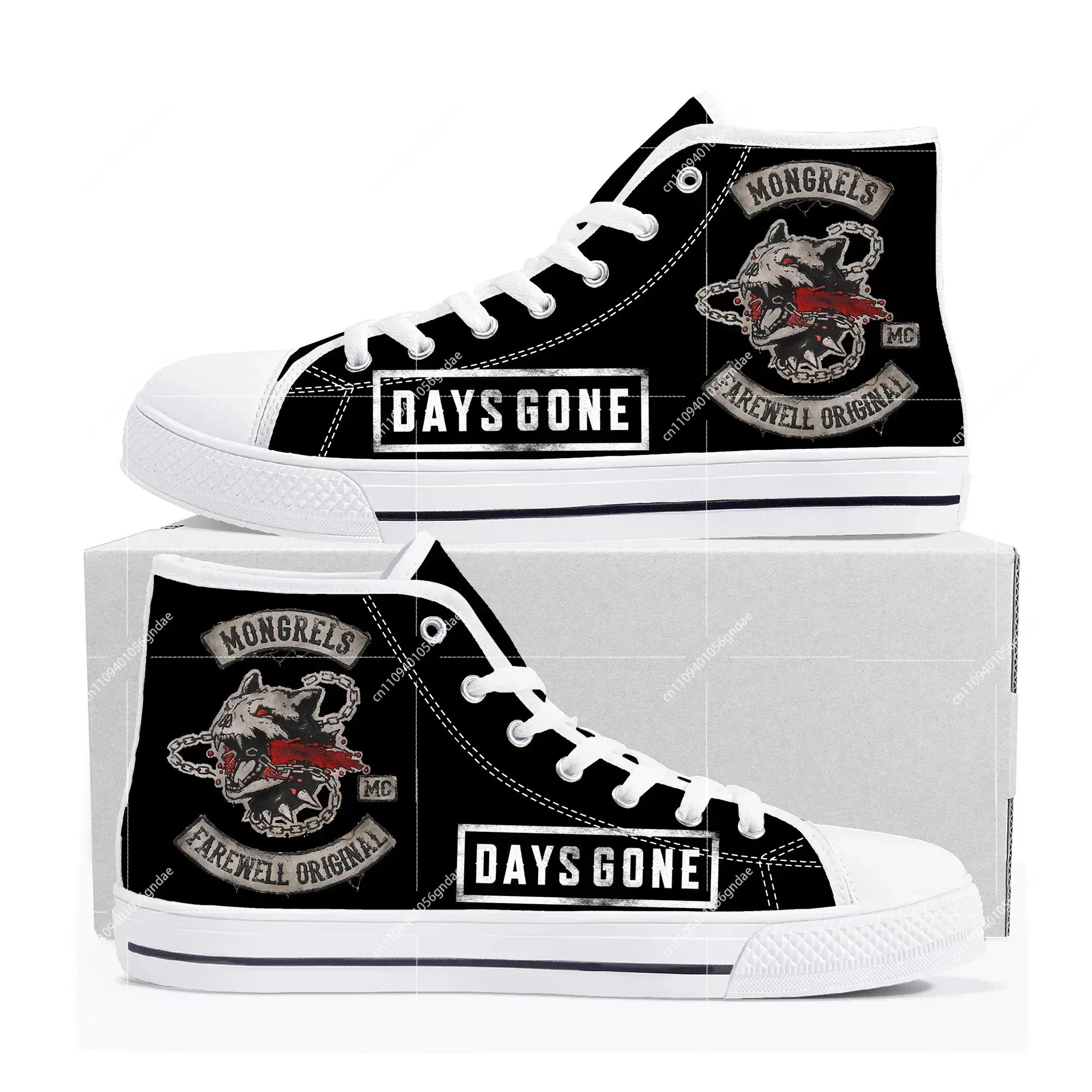 

Кроссовки Days Gone High Top с мультяшным принтом, мужские, женские, подростковые, высококачественные модные кеды из канваса, повседневные кроссовки на заказ
