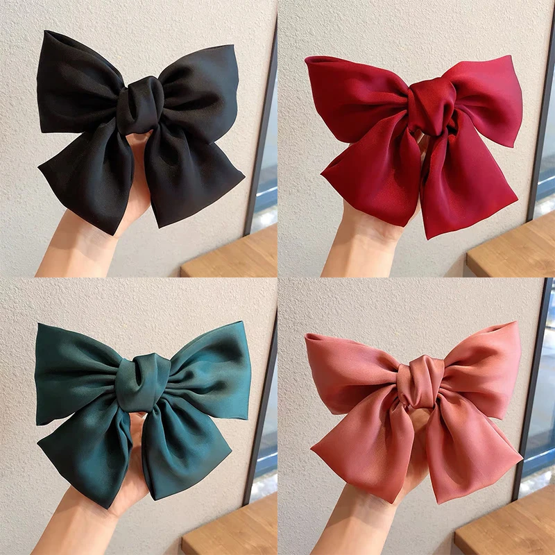 17KM Korean Black Red Big Bow Hair Clip For Women Girls Elegant Long Chiffon Ribbon Hairpins Barrette Hair Accessories Gifts