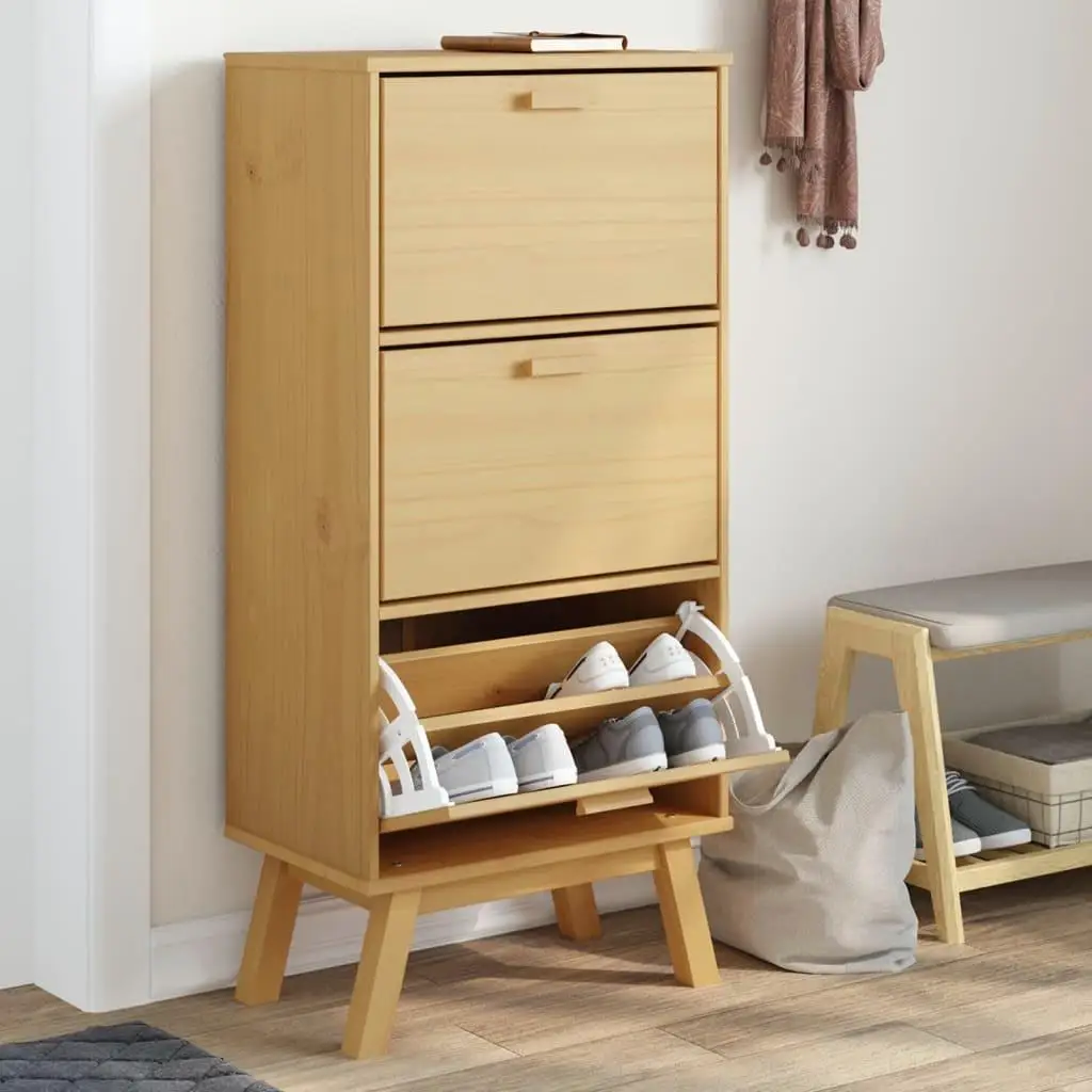 OLDEN Brown Solid Pine Shoe Cabinet 55x35x120cm - Stylish Storage Solution for Your Home