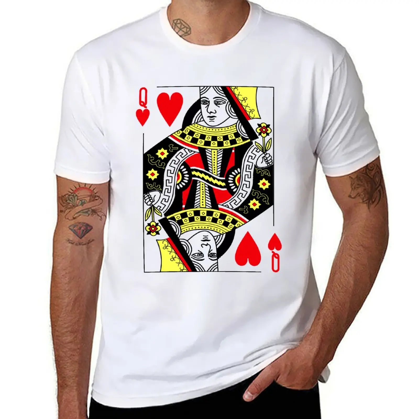 

Queen of Hearts Classic Card Deck Casino Poker Q Hearts T-Shirt tops compression shirt men