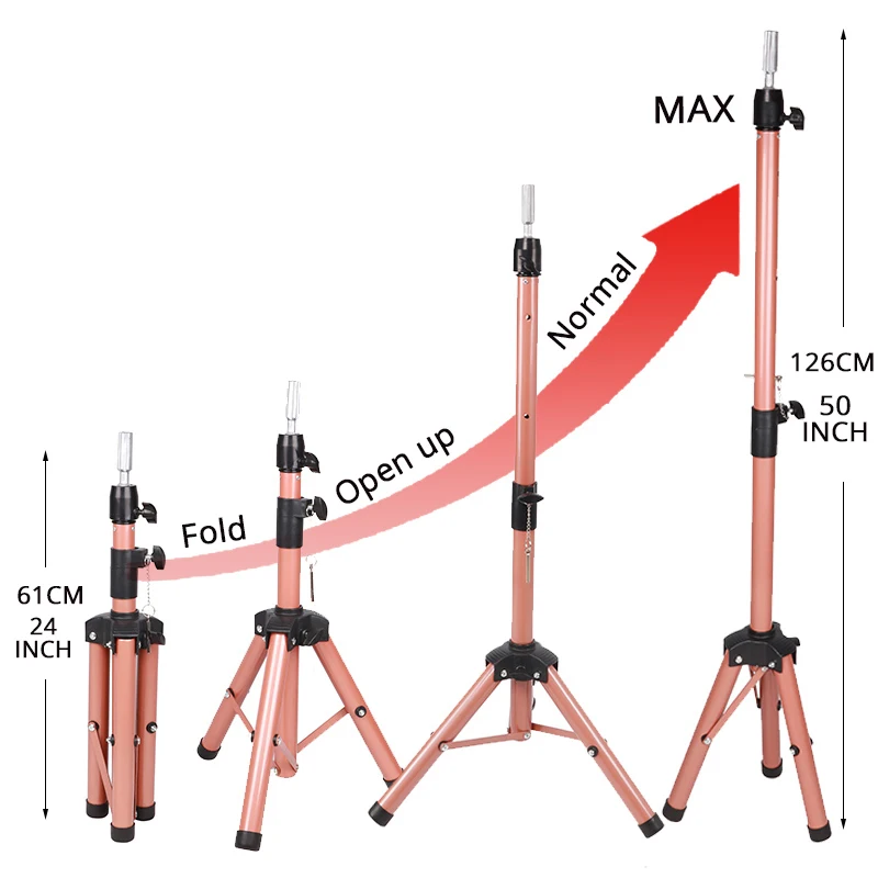 Yajukai Salon Wig Stand Tripod Reinforced Mannequin Head Stand Adjustable From 60Cm To 125Cm Big Strong Metal Support Wig Stand