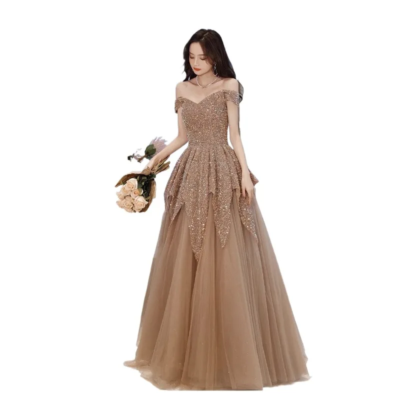 Fashionable One Shoulder Evening Dress New High End and Atmospheric Banquet Style Dress Host and Socialite Elegant Long Dress