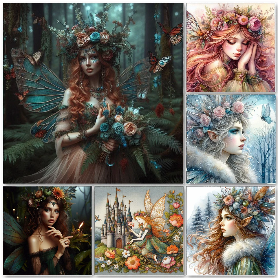 

Diy Flower Elf Girl Drills Diamond Painting Kits Fantasy Butterfly Fairy Art Mosic Cross Stitch Handwork Home Decor Kids Gift