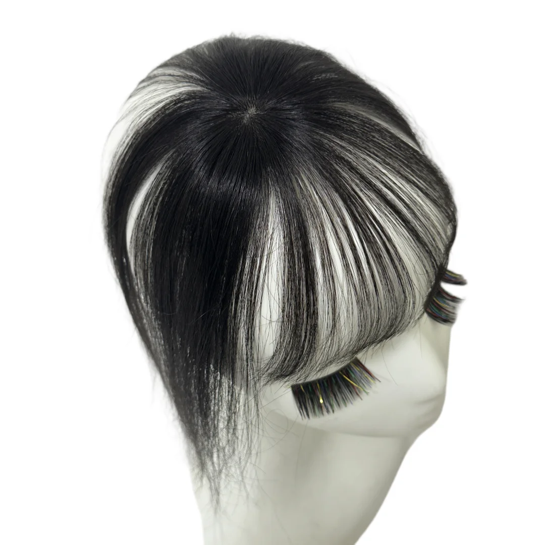 100% Human Hair Mini Bangs for Women 360 Cover Bald Forehead with Wispy Bangs Silk Base 1 Clip in Hair Extensions Fake Bangs