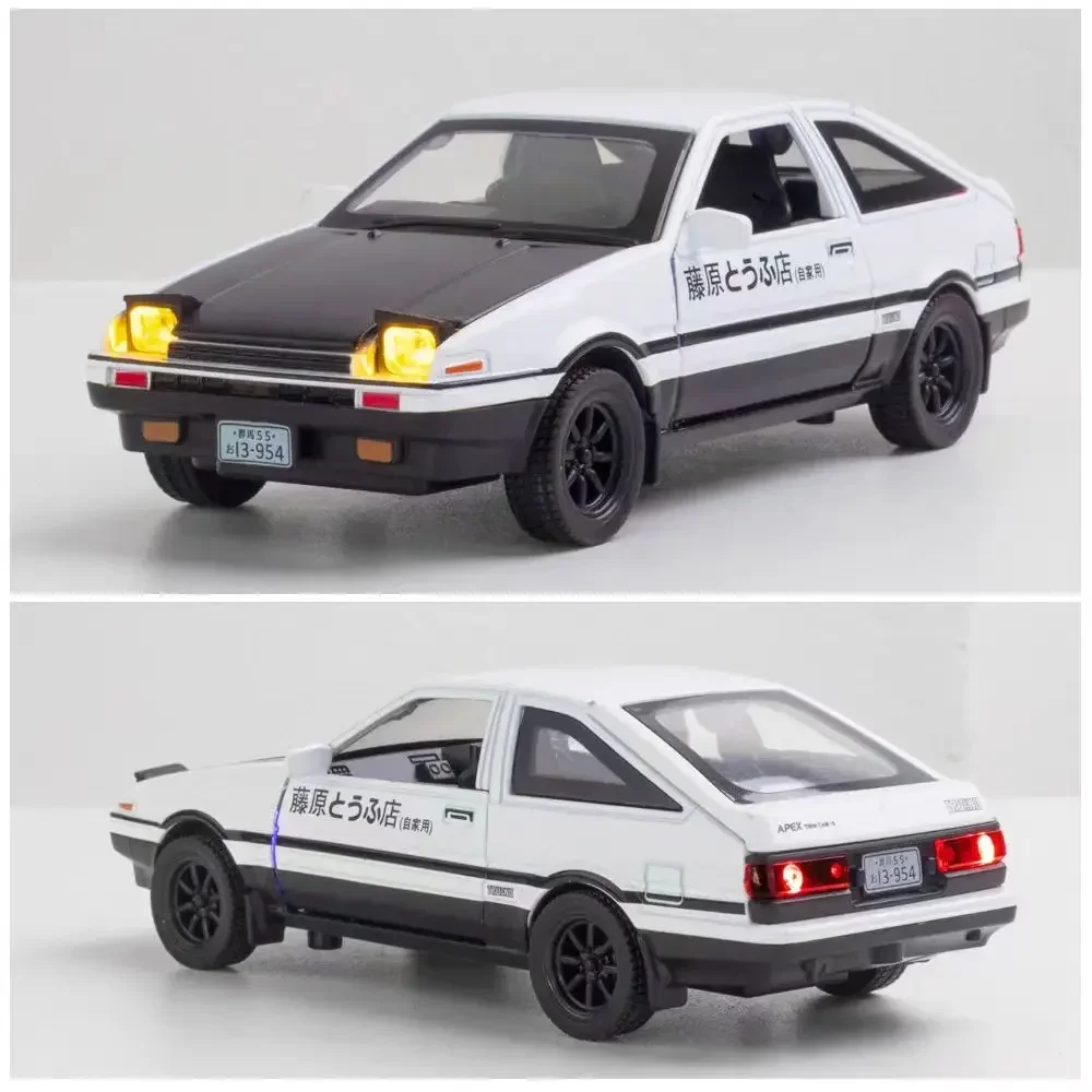 Initial D AE86-Coche de juguete fundido a presión para niños, modelo en miniatura de Toyota, puertas de luz con sonido extraíble que se pueden abrir, Colección educativa, regalo, 1/32