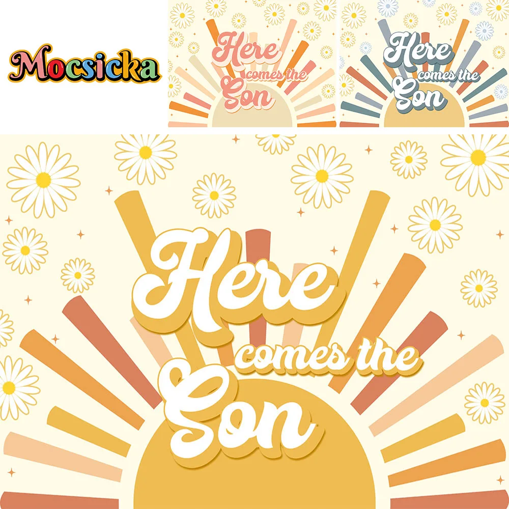 Here Comes the Son Boy Baby Shower Backdrop Sunshine Daisy  Background  Cake Table Decor 1st Birthday Party Photobooth Gift Prop