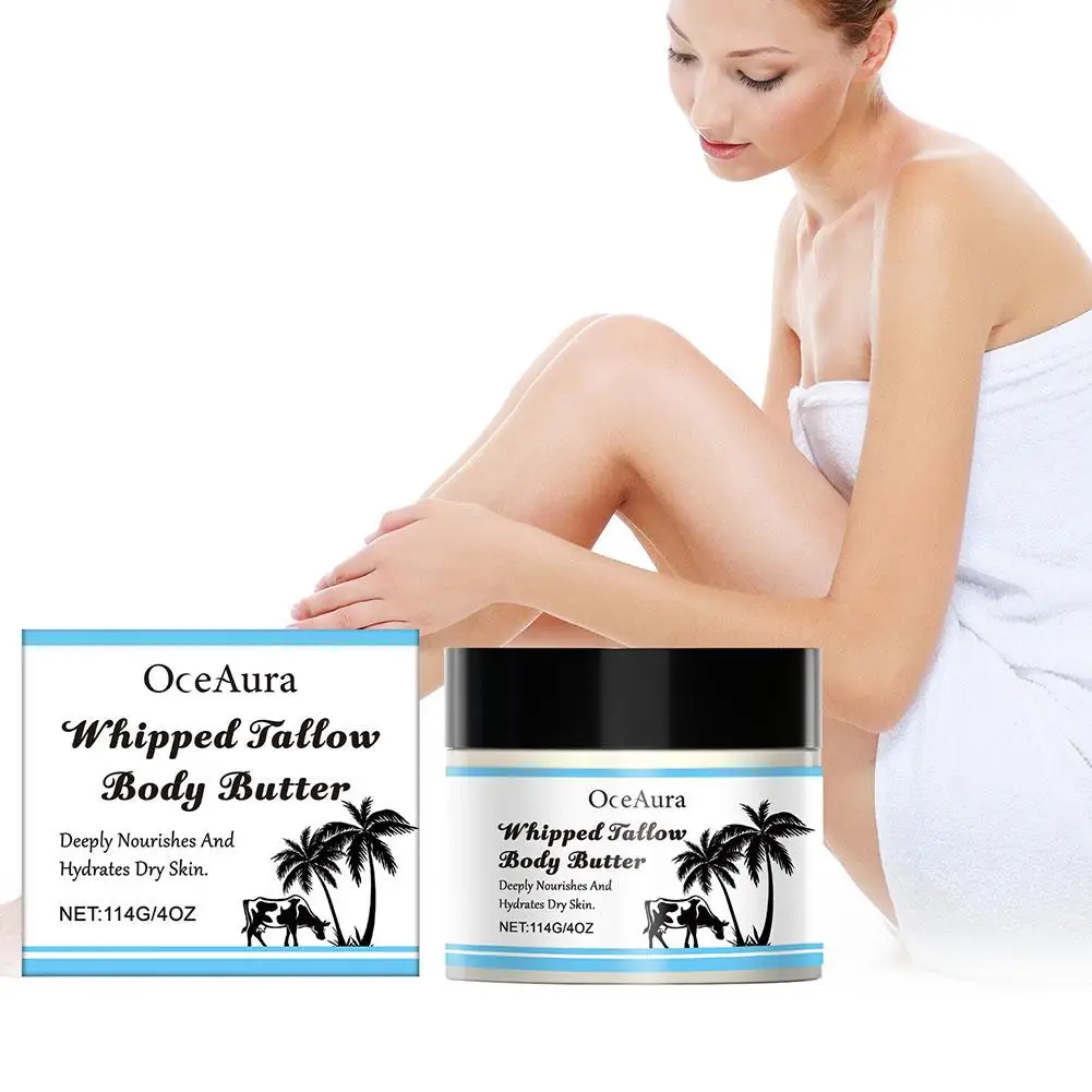 Crema corporal Tallow de ternera, 114g, hidratante duradero, crema orgánica calmante, reparación de carne dañada, bálsamo Tallow, cuidado de la piel, cuerpo M5d6