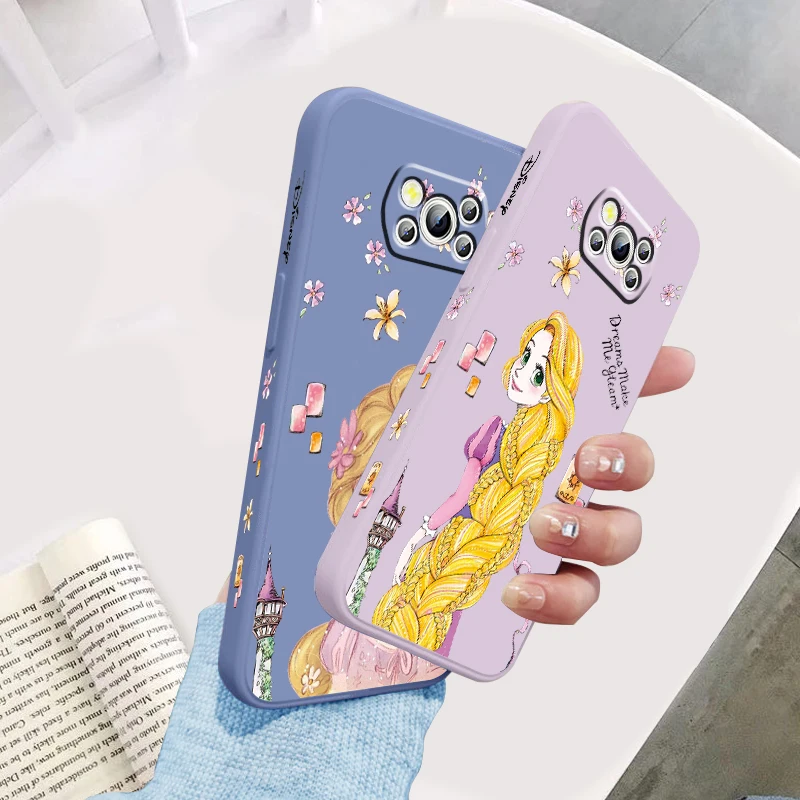 Princess Tangled Rapunzel Liquid Left Rope For Xiaomi Mi Poco X5 X4 X3 M6 M5 M5S M4 M3 F5 F4 F3 C55 C40 Pro 5G Funda Phone Case