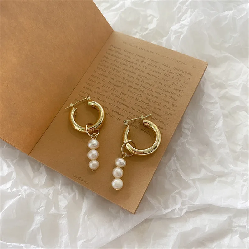 Baroque Pearl Gold Color Hoop Earrings For Women Thick Circel Round Hoops Pearl Beads Ear Rings Korean 2022 Jewelry