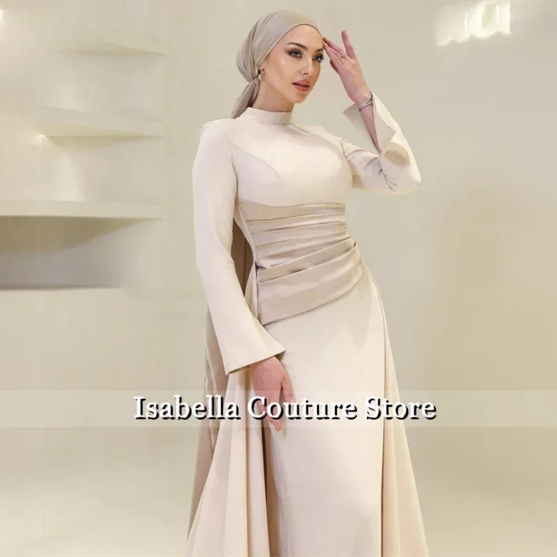 New Elegant Prom Dresses High-Neck Long Sleeves Mermaid Evening Dresses 2026 Satin Muslim Formal Gowns Dubai  Customized