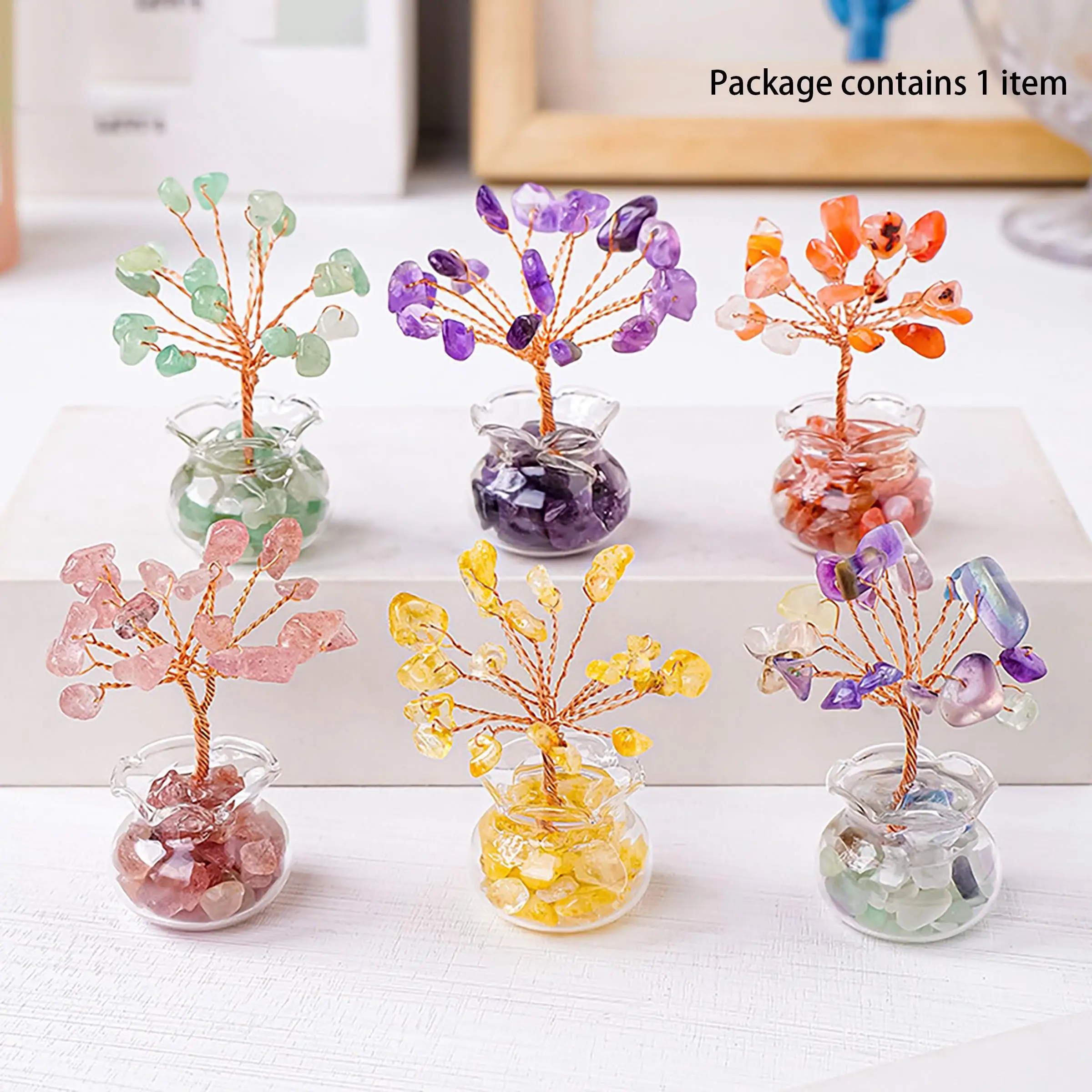 Natural Quartz Chips Tree, Small Crystal Gravel Fortune Tree Mini Money Tree Crystals Stone Tree, Suitable for Home Decor
