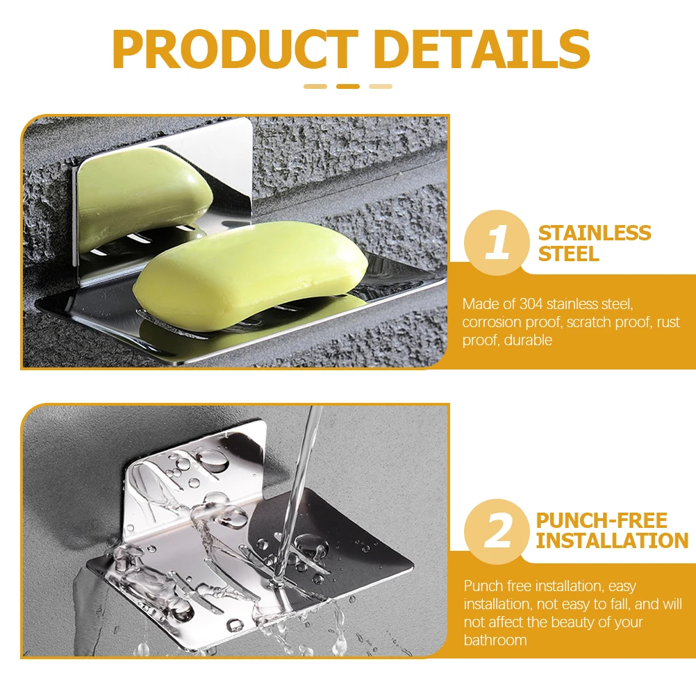 

Stainless Steel Soap Holder Rack 304 Metal Wall Mounted Storage Tray Drainage Design Practical Container Bathroom Shelf