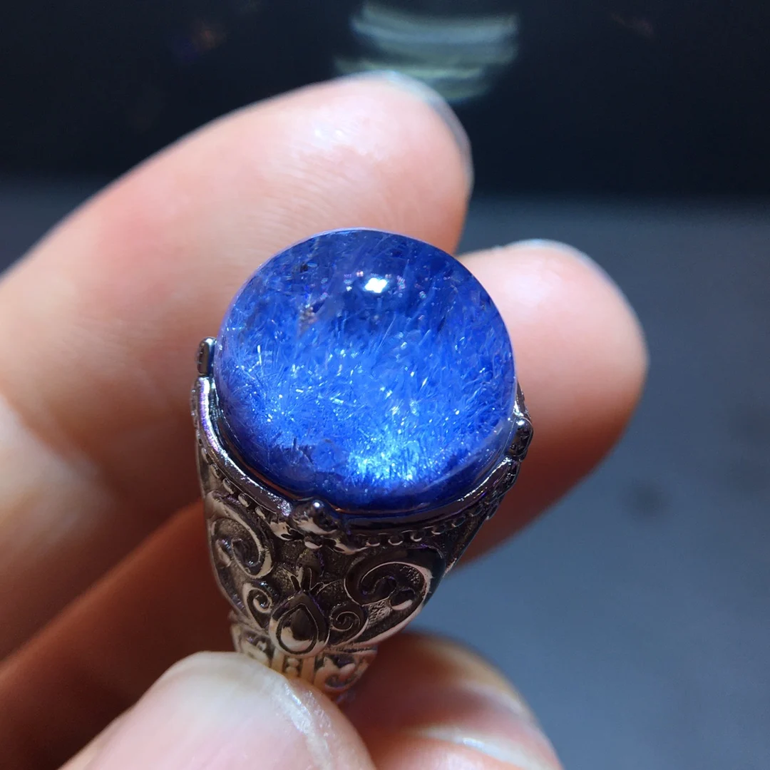 

Регулируемое кольцо из натурального синего рутилированного кварца Dumortierite 12,7/11,0 мм, овальное женское и мужское кольцо, ювелирные изделия AAAAAAA