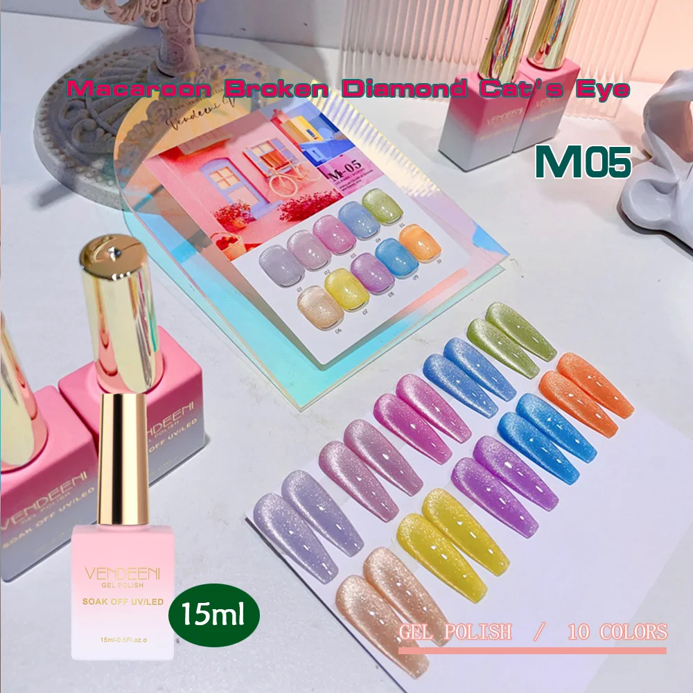 

Vendeeni 10-цветный светящийся сломанный алмазный гель-лак для ногтей «кошачий глаз» УФ-светодиодный блестящий магнитный макаронный лак для ногтей TPO/HEMA FREE