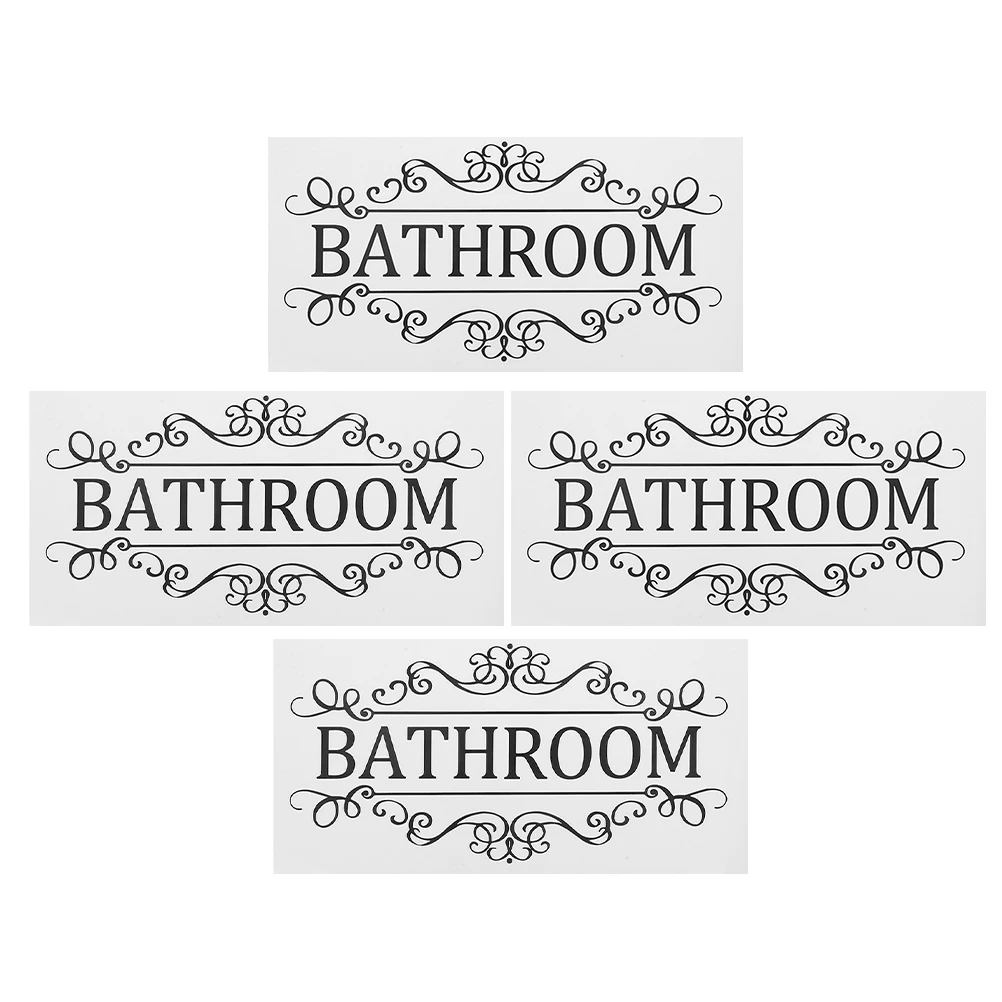 

4pcs Bathroom Sign Waterproof Removable Wall Decor Shower Room Washroom Wall Decor Stickers Black Washroom Signs