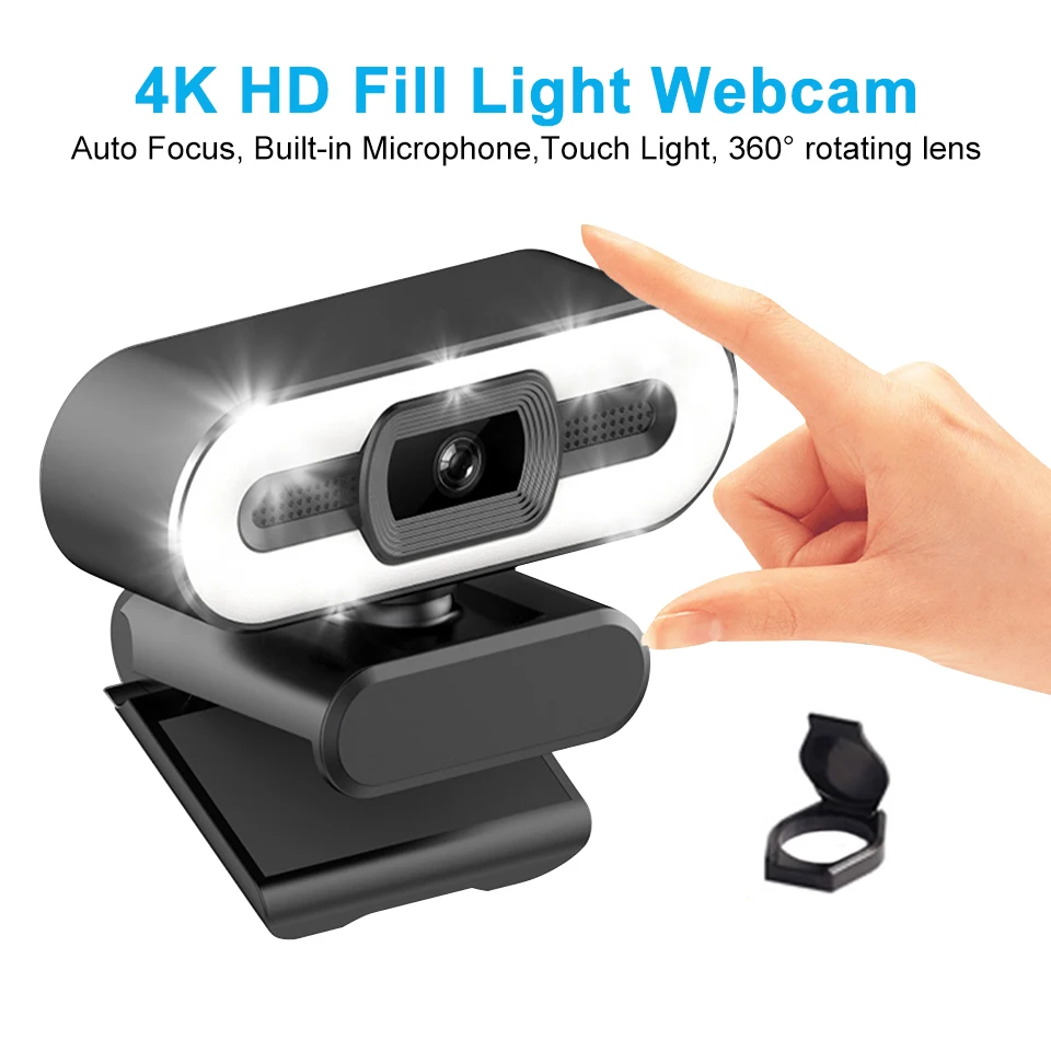 Portable 4K Webcam PC Laptop 2K 1080P Webcam Live Streaming Flexible Full HD Web Camera For Computer With Microphone With Light