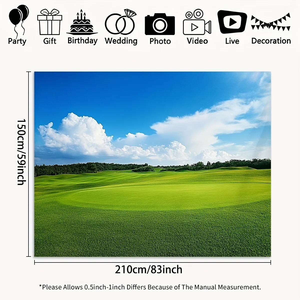 Large Scenic Golf Course Tapestry Wall Decor Polyester Hanging Blue Sky Landscape Nature Mural Art Indoor Home Decoration
