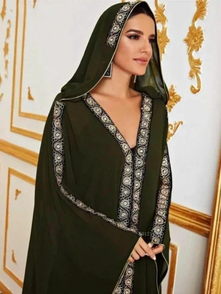 Marokko Kaftan Abaya Dubai Kapuzen Maxikleid Fledermausärmel Farasha Muslimische Frauen Afrikanischer offener Kimono Boubou Abend Langes Kleid