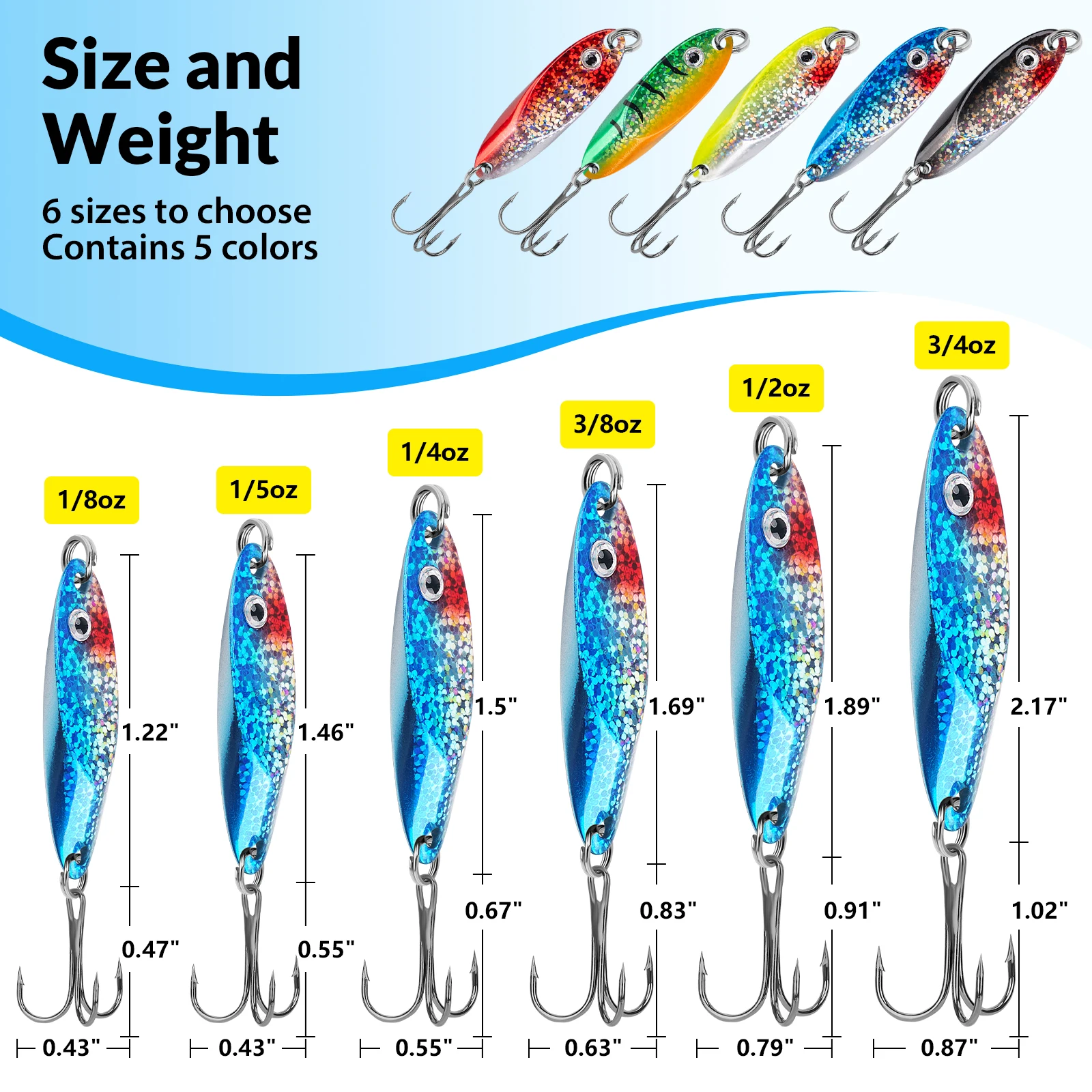 5pcs Metal Spinner Spoon Trout Lures 3.5g 5g 7g 10g 14g 3D Fish Eye Spinner Sequins Spoons Artificial Hard Baits For Pike Bass