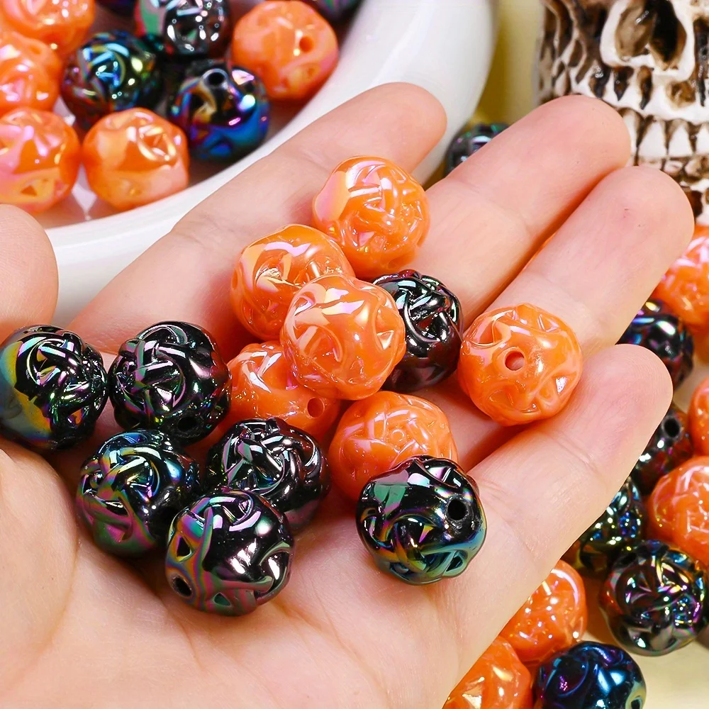 iYOE 10/30pcs 15mm Halloween Fleece Acrylic Beads Woven Pumpkin Beads for Jewelry Making Bracelet Necklace Festival Decoration
