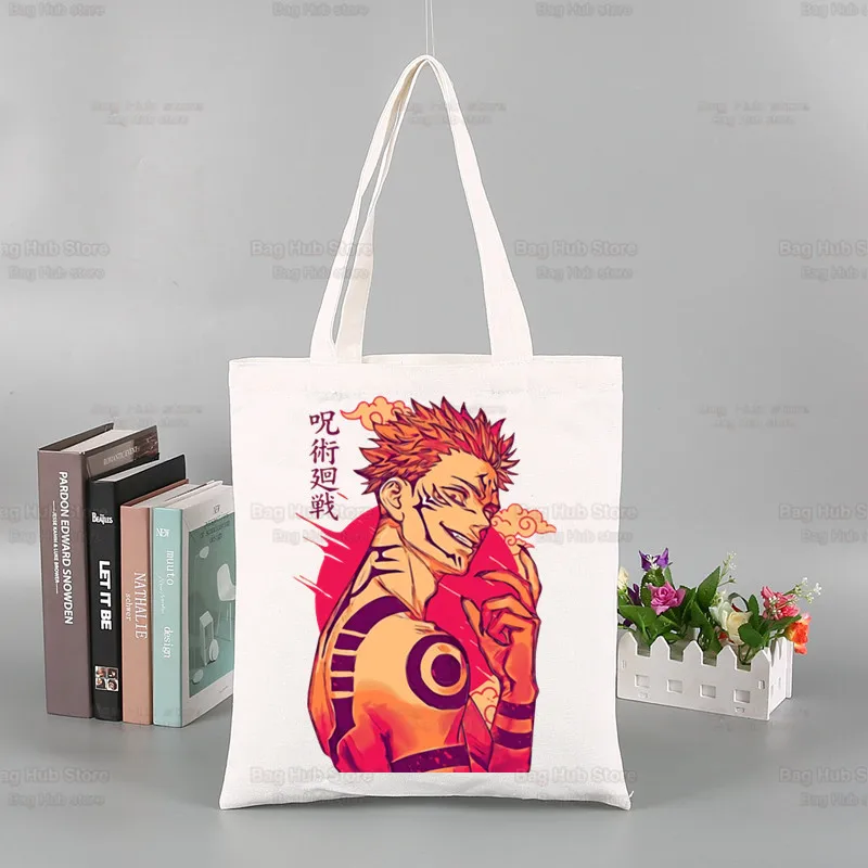 Jujutsu Kaisen Anime Bolsa, Sukuna Ryomen Mercearia Shopping Bag, Tecido Tote de juta, Tote personalizado