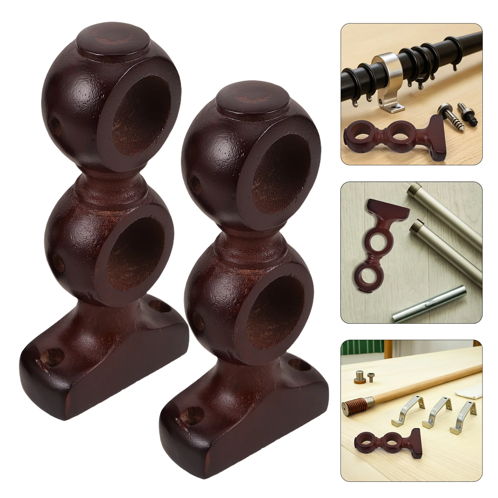 

2pcs Wooden Curtain Rod Brackets Double Heavy Duty Wall Mounted Support Holders For Thick Curtains Bedroom Living Room Solid