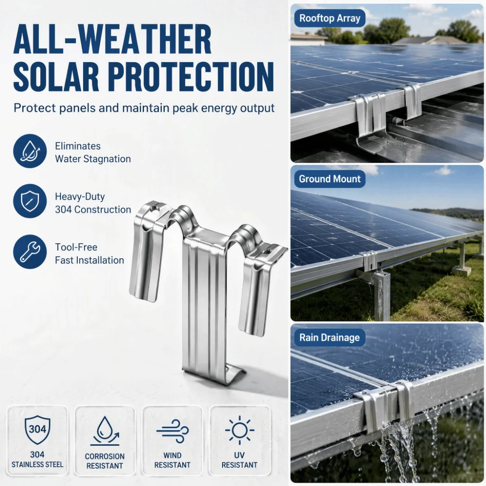 10Pcs Pack Stainless Steel Solar Panel Water Guide Clip Corrosion-Resistant Anti-Dust Design Photovoltaic Deflector Clip