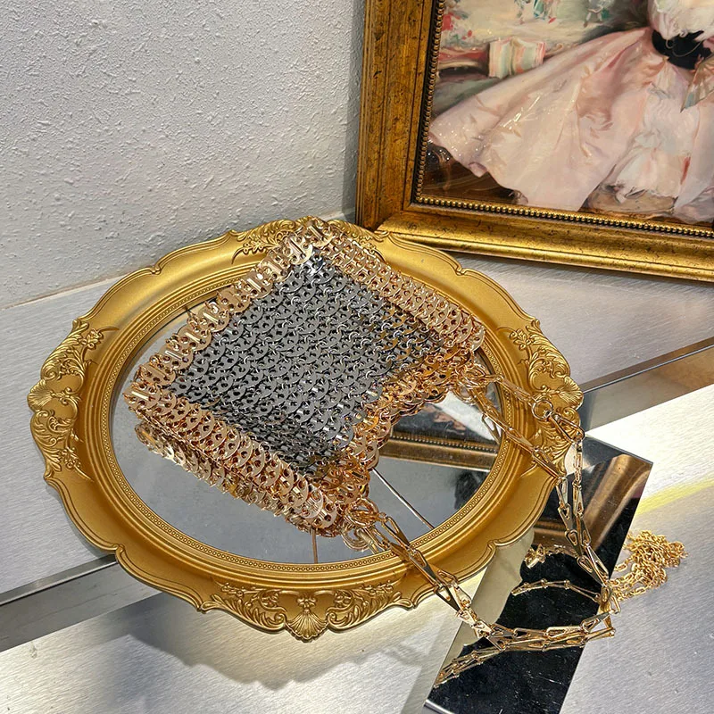 Metallic Sequined Crossbody Bag Luxury Golden Shoulder Bag Handmade Sheet Woven Bags for Women Handbags Designer Evening Bags