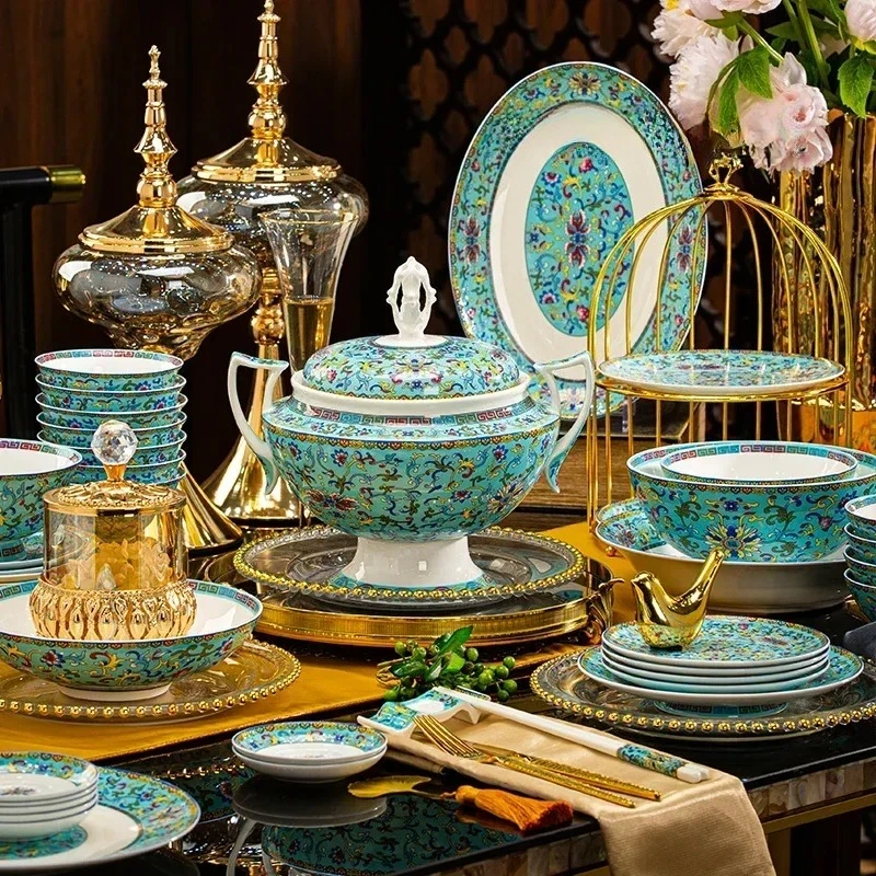 Gift Vajillas Completa Dinner Set Fine Party Wedding Dinnerware Sets Plates Luxury Dinner Guests Kitchen Dinnerware Sets