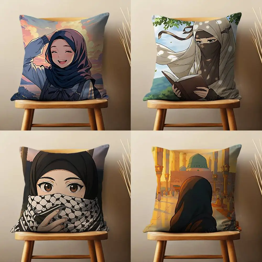 

Arabic Art Muslim Girls Throw Pillow Case For 45*45cm,55*55cm,30*30cm,Car Pillowcase Home Bedchamber Decor Gift