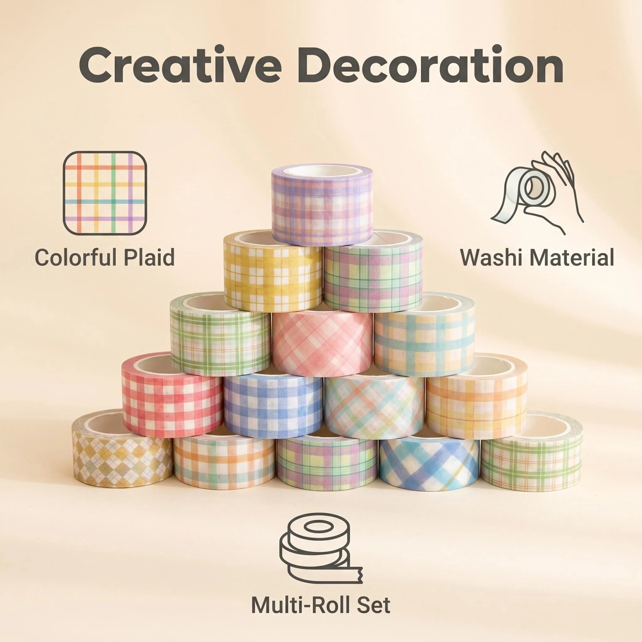 Handmade Plaid Washi Tape Set 30 Rolls 3cm*2m Decorative Masking Tape Cozy Pattern for Journal Scrapbook Planner Gift Wrapping D