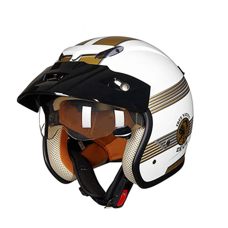 

ZEUS Electric Men's Motorcycle Helmet with Built-in lens Moto Helmets Accessories Retro Motocross scooter Bicycle helmet