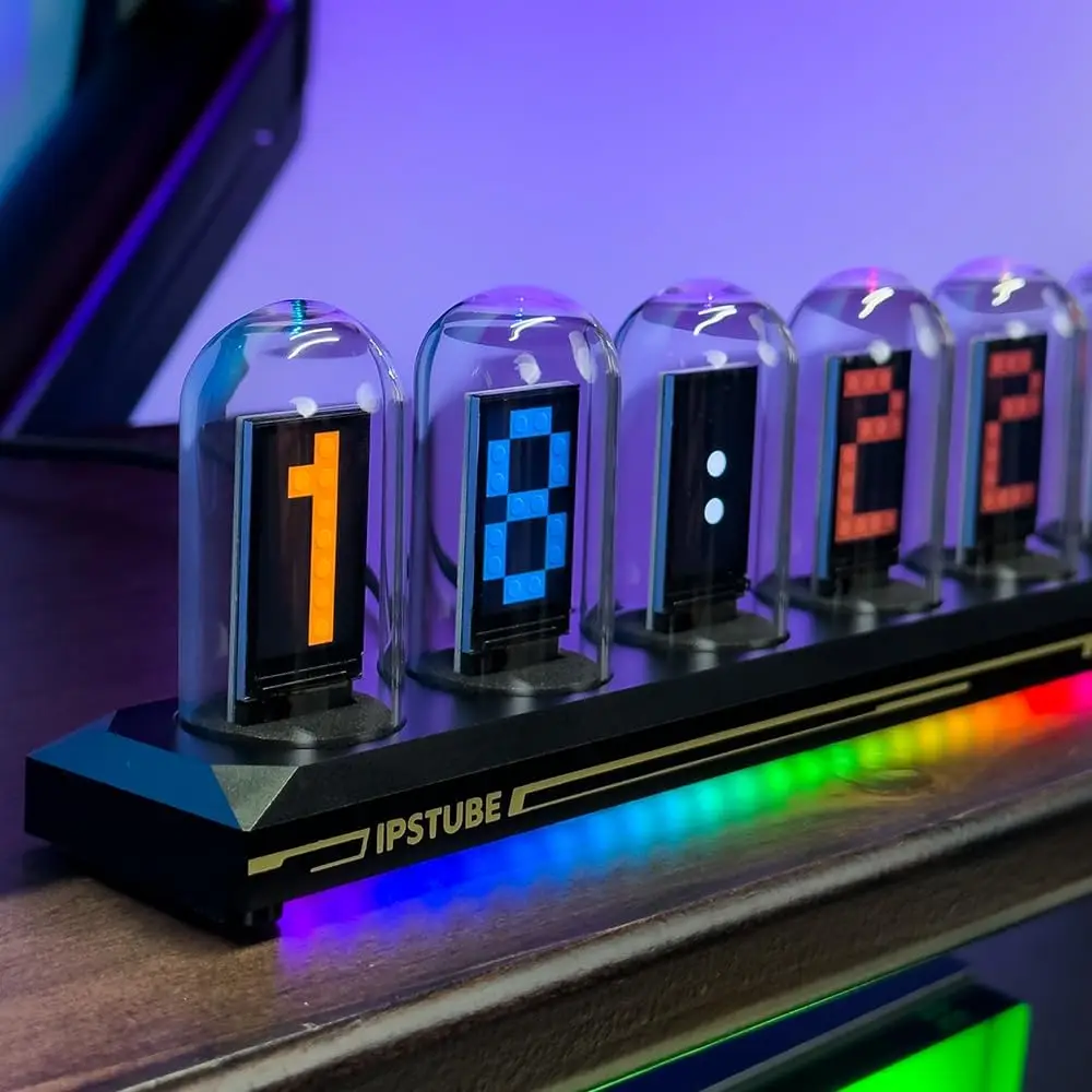 Nixie Tube Clock IPS Retro Glows Analog Clock DIY IPS Color Screen Digital Clock RGB Electronic Desktop Digital Clock Decoration