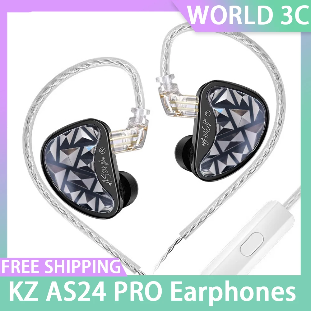 KZ AS24 PRO Earphones HIFI In Ear Wired 24 Unit Upgraded Balanced Armature Drive Adjustable Earbuds Customized Gaming Earphones