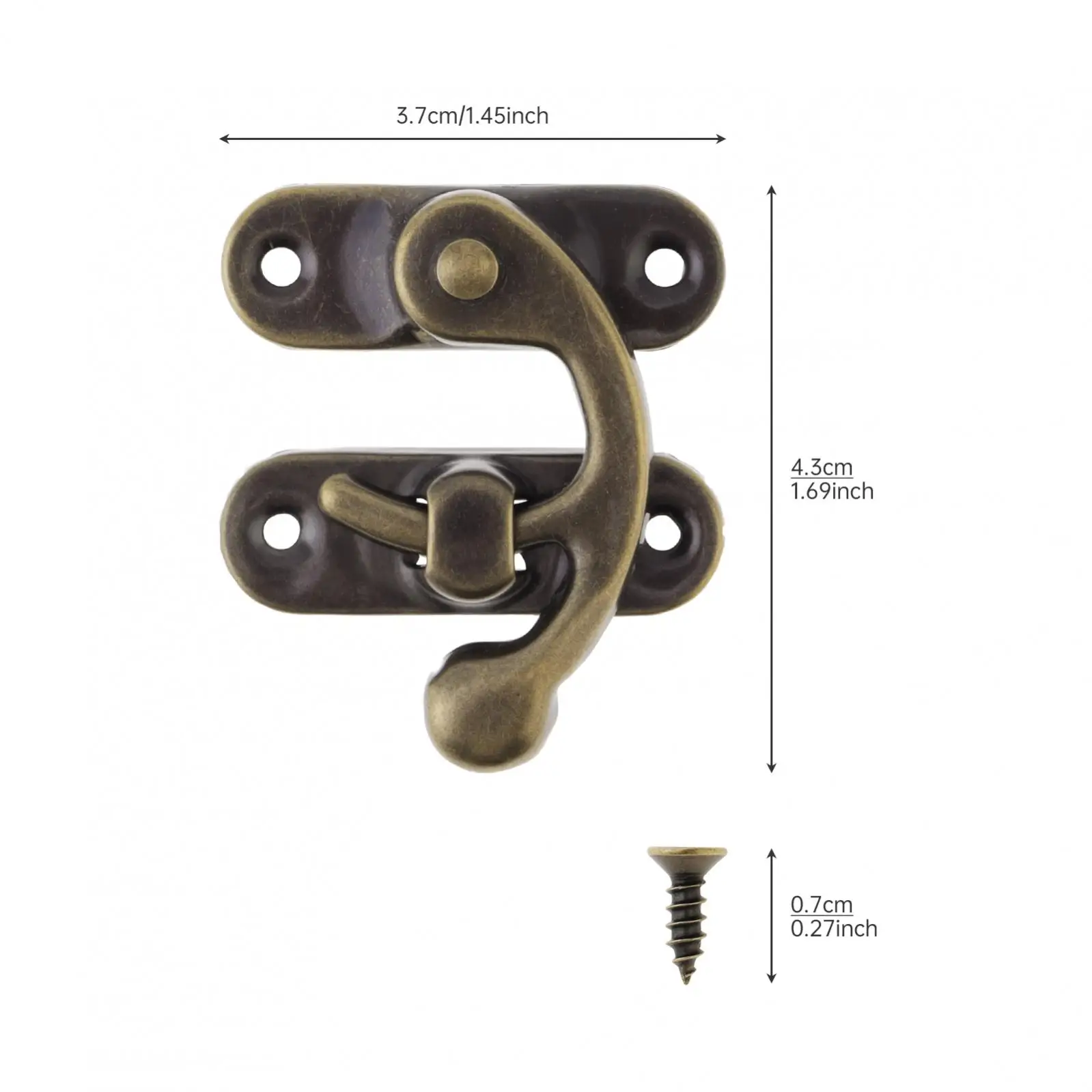 8 packs Metal Right Hasp Horn Locks Bronze Latch Hook Clasp for Antique Box / Wood Jewelry Box with Screws