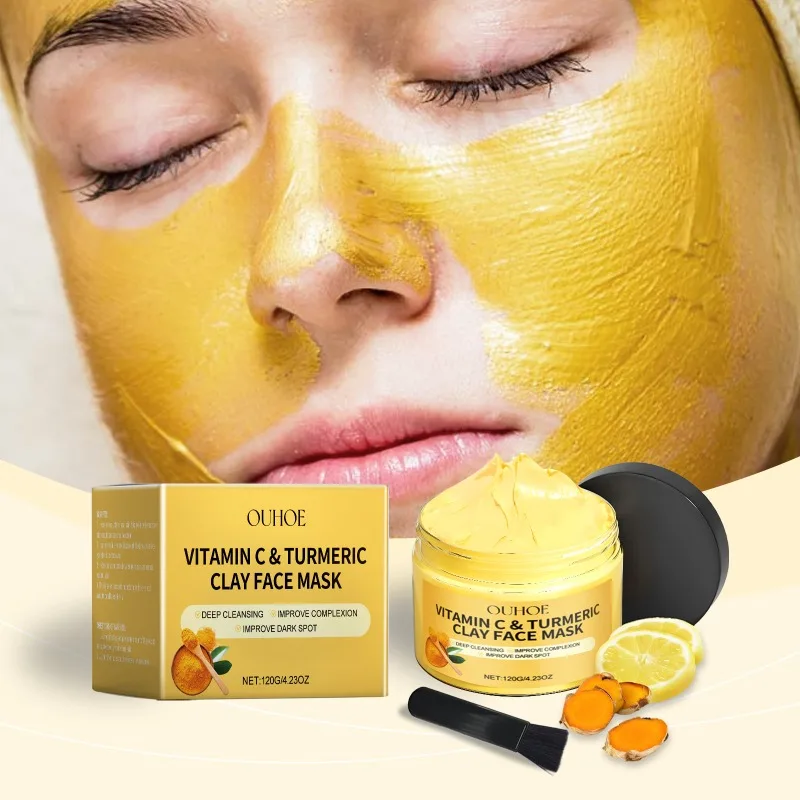 Vitamin C Turmeric Clay Face Mask Deep Cleaning Exfoliating Dead Skin Shrink Pores Lightening Moisturizing Mild Mud Face Mask