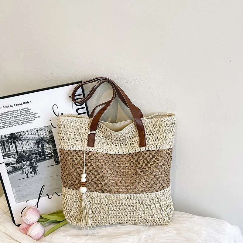 

Женская сумка через плечо большой вместимости, летняя соломенная тканая сумка-корзина, модная женская роскошная дизайнерская пляжная сумка Bali Shopper Tote