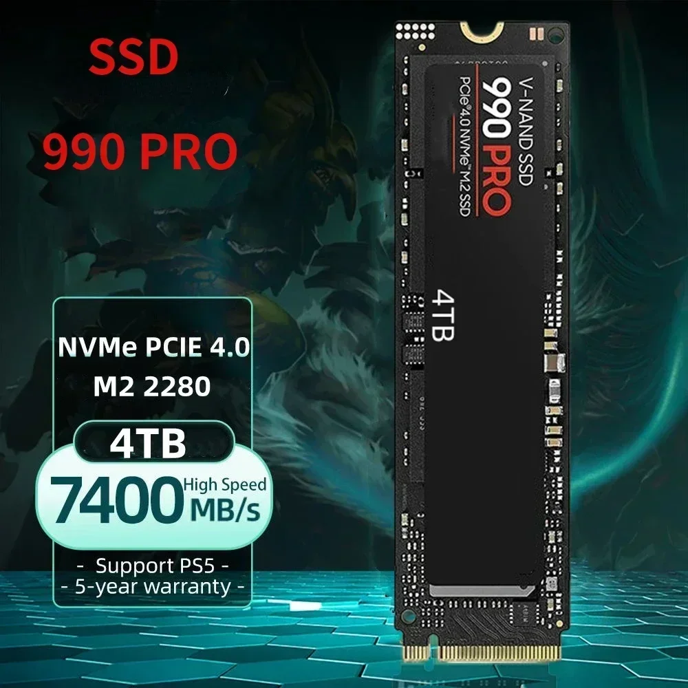 2025 SSD 990 PRO M2 NVMe 2 تيرابايت 4 تيرابايت محرك الأقراص الصلبة عالي الأداء لتخزين الكمبيوتر المحمول PS5 مثالي للألعاب والعمل