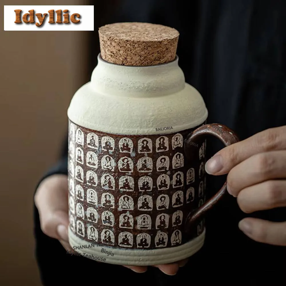 HOYIHM 500ml Chinese Dunhuang Buddha Warm Water Pot Old Rock Mud Brewing Tea Kettle Large Capacity Insulating Kung Fu Ornaments
