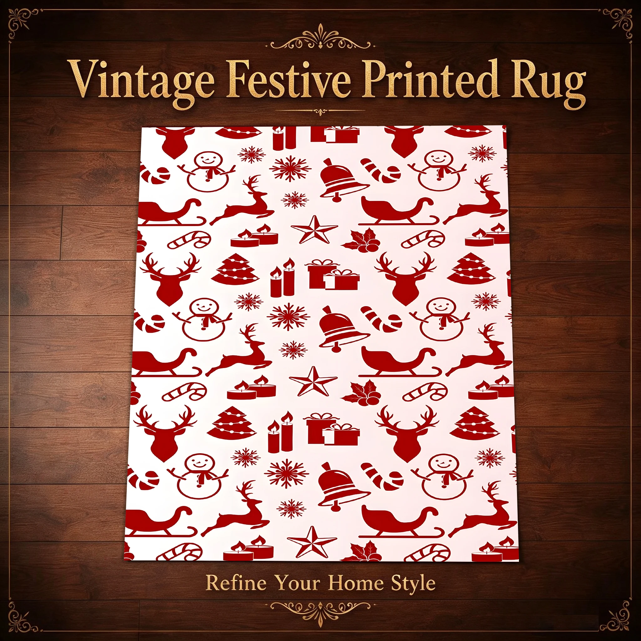 Snowflake Reindeer Print Velvet Area Rug, for Living Room Bedroom Entryway, Autumn Winter Christmas Decor