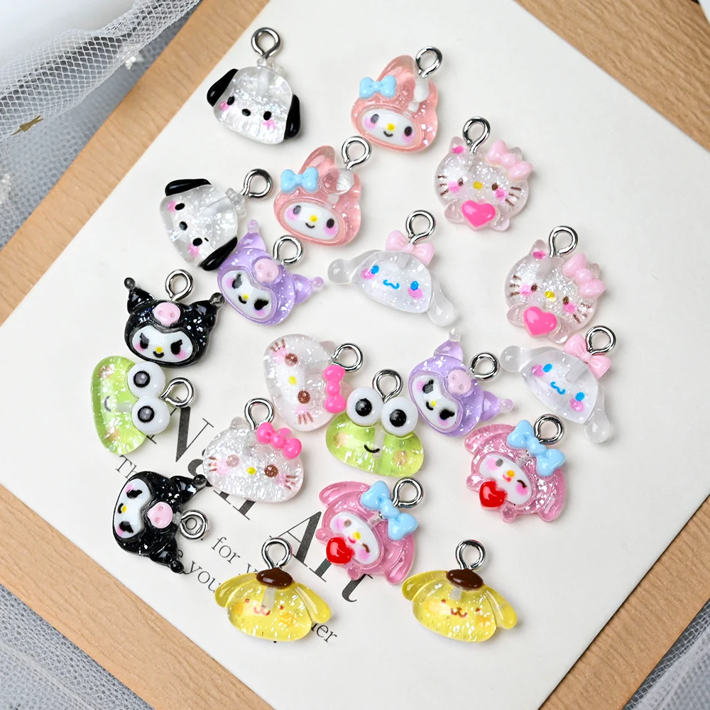 10 Pz 3D Miniso Sanrio Kawaii Kuromi/Melod/Cane Unghie artistiche 12*13 cm Divertente Sveglio Kitty Cat Pendenti E Ciondoli In Resina FAI DA TE Accessori Per Manicure