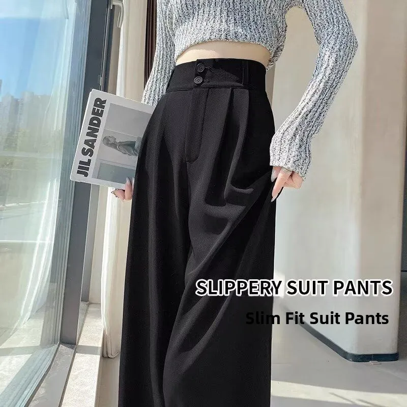 Pantaloni su Misura in Seta Ghiacciata da Donna, Novità Estiva, Taglie Forti, Slim Fit, Gamba Dritta, Casual, Lunghezza Pavimento, Larghi e Comodi