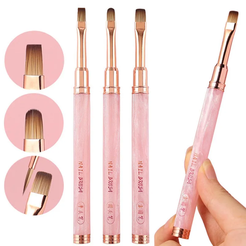 1/3 pièces rose poignée ronde Gel peinture brosse ongles pour Gel pointe Extension acrylique constructeur accessoire Nail Art pinceaux Gel ongles brosse